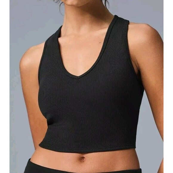 ALO Tops - ALO Goddess Ribbed Cropped Racerback Tank Black Size Medium
